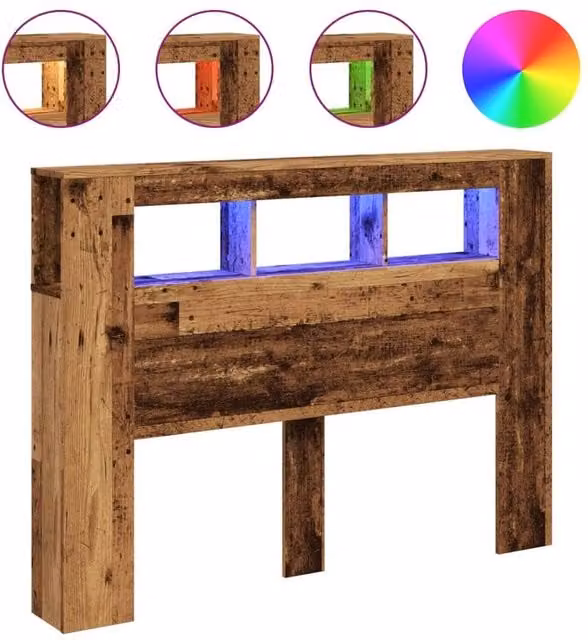 Berkfield Home LED Headboard in Brown Old Wood with Integrated Lighting, Shelf and USB Charging Port, W: 140 cm, D: 18.5 cm, H: 103.5 cm