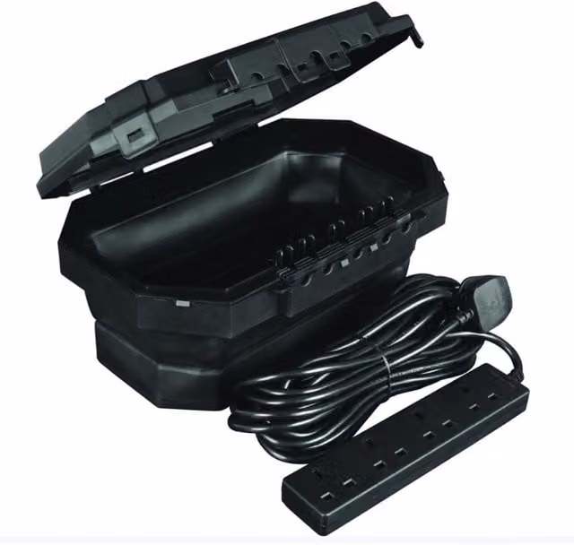 Masterplug Outdoor Collapsible Power Box with 8m Extension Lead, Black