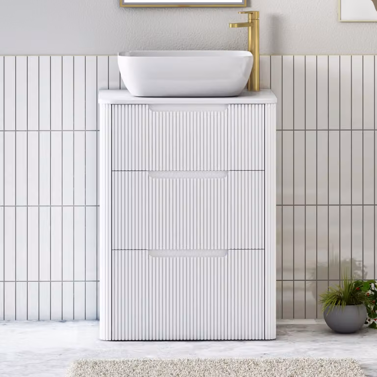 Royal Bathrooms Avenza 600mm Matt White Floor Standing 3 Drawer Vanity Unit with Elva Basin