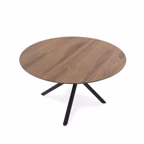 Calicosy Maya Round Wood Dining Table in Brown with Metal Legs, Diameter: 120 cm, Height: 76 cm – 1