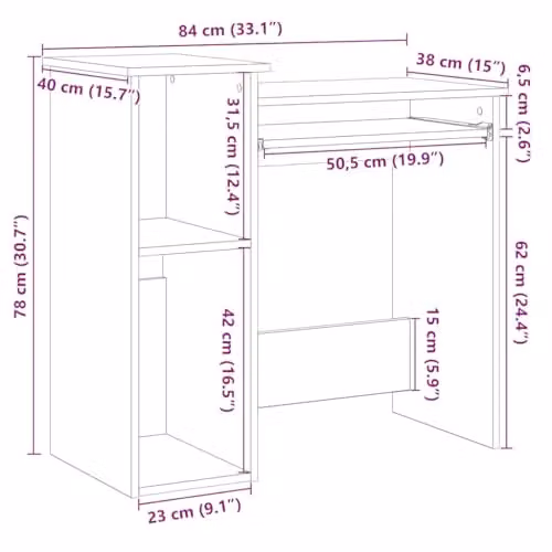 vidaXL Desk with Shelves in Grey Sonoma, W/D/H: 84 x 40 x 78 cm – 3