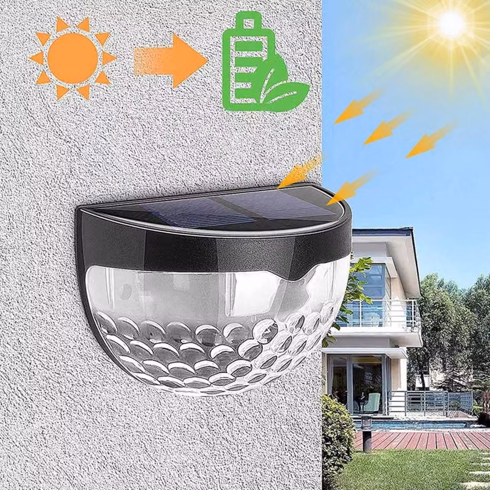 FLAVORA 4-Piece Set of Super Bright Solar Powered LED Motion Sensor Wall and Fence Lights in Black – 3