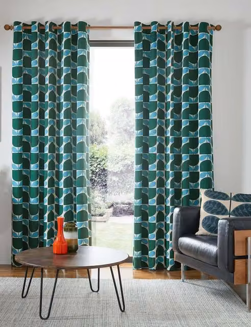 Orla Kiely Block Stem Pure Cotton Eyelet Curtains Green Mix H: 183 cm x W: 117 cm