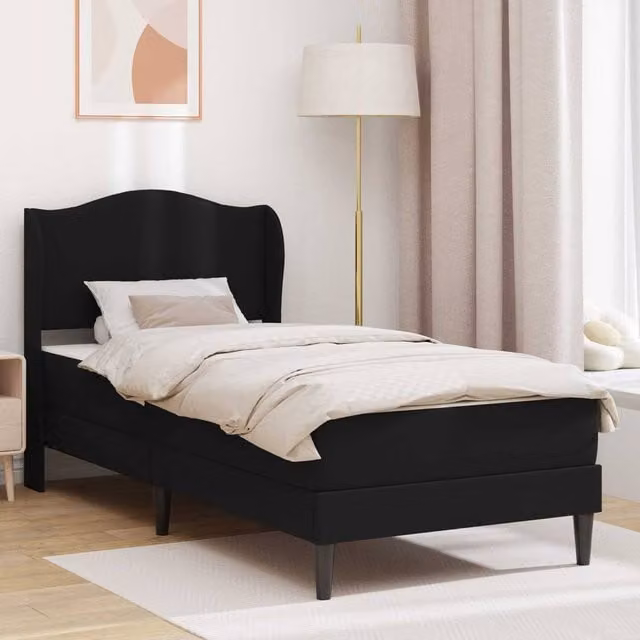 Berkfield Home Upholstered Bed Frame with Headboard in Black Faux Leather W/D/H: 90 x 190 cm – 1