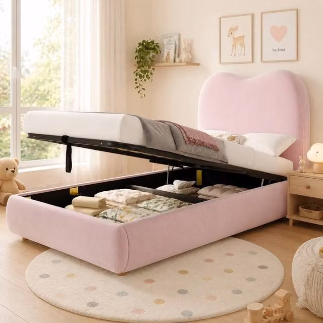 Rolipo Pink Velvet Upholstered Single Bed with Hydraulic Storage W/D/H: 90 x 190 cm
