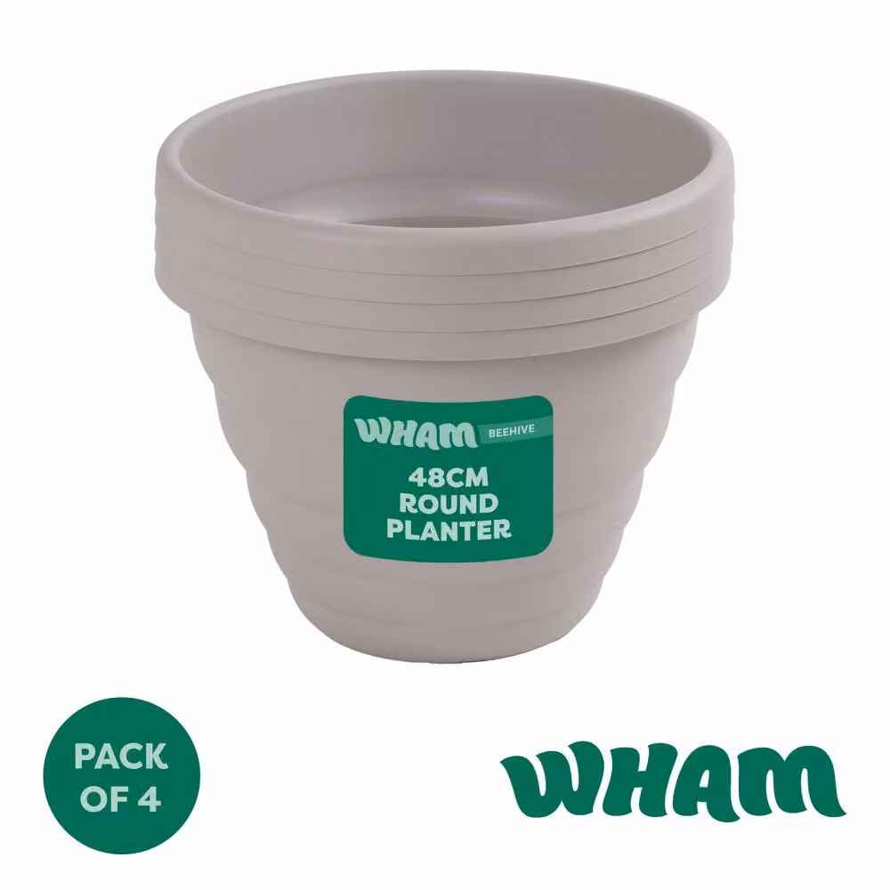 Wham Beehive Round Plastic Garden Planters, Pack of 4, Beige, Diameter: 48 cm – 2