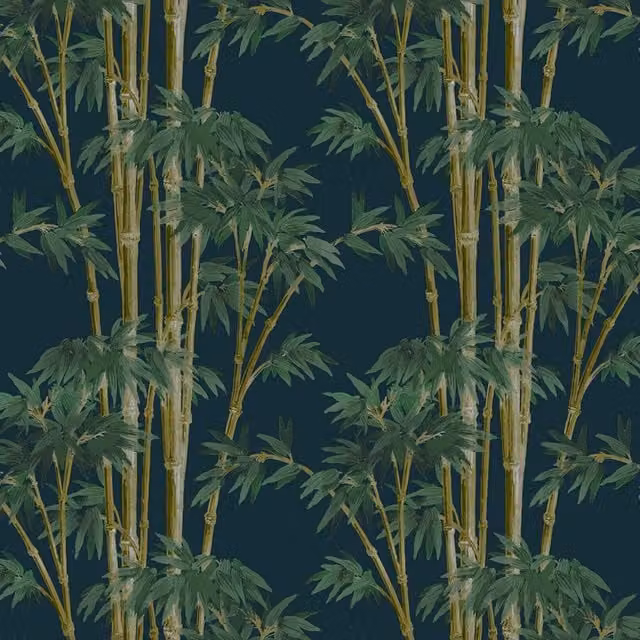 House of Hackney BAMBUSA Midnight Botanical Floral Wallpaper Mural in Green and Blue
