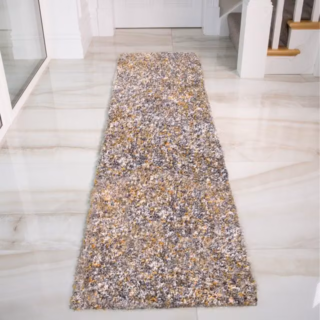 The Rug House Super Soft Ochre Yellow and Grey Mottled Shaggy Area Rug, W: 240 cm, D: 60 cm