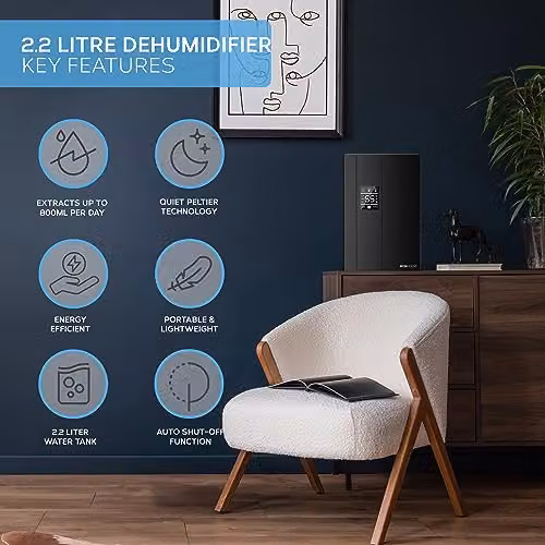 MONHOUSE Premium Dehumidifier with 24-hour Timer and 2.2L Capacity, Black – 2