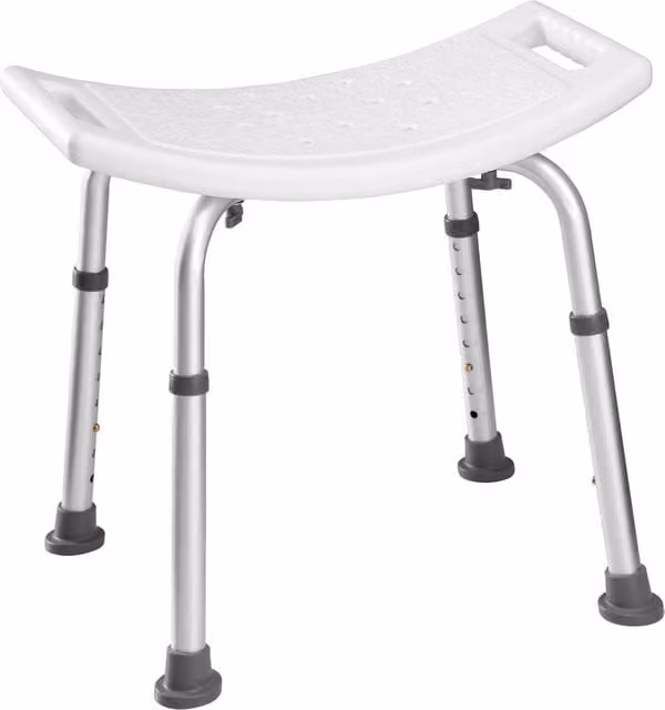 tectake Rectangular White Aluminum Shower Stool with Non-Slip Height-Adjustable Legs