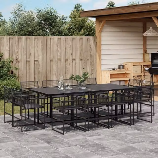 Berkfield Home 13 Piece Modern Black Poly Rattan Garden Dining Set with Glass and Metal Details – 1