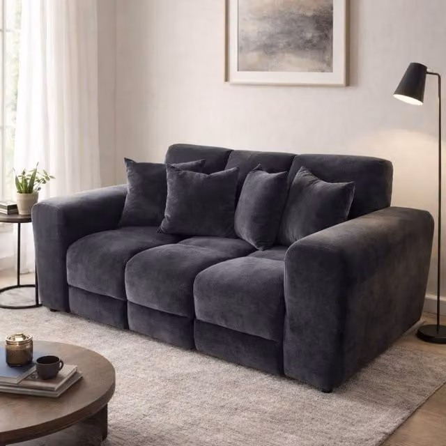 Stratus Interiors Jacob Modern L-Shape Bubble Cloud Sofa in Charcoal Grey with Reversible Fabric and Removable Covers – 1