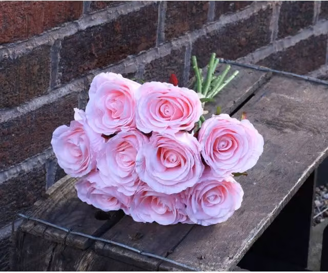 KDMD Pink Rose Artificial Flower Bundle for Tabletop Display