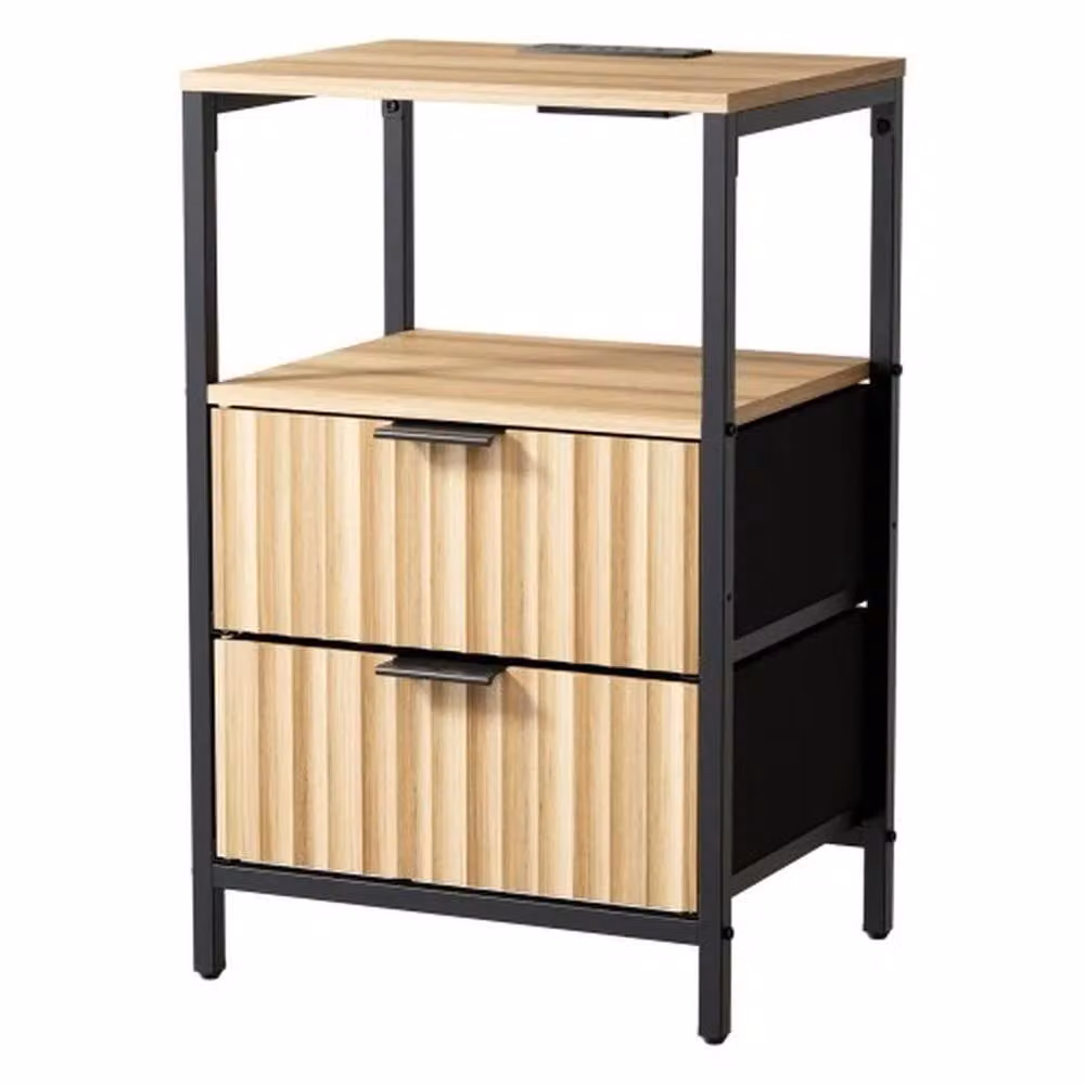 FORGEVIO Minimalist Bedside Table with 2 Drawers and Charging Station in Multicolour Wood – 5