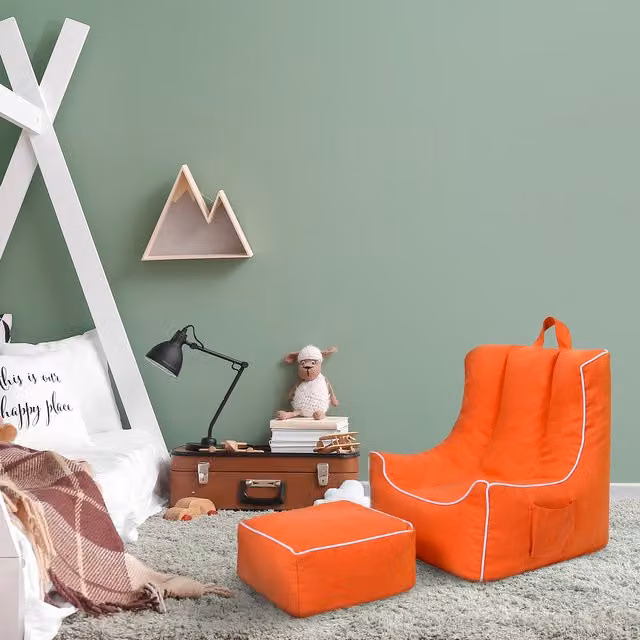 Ready Steady Bed Kids Bean Bag Chair with Footstool in Orange