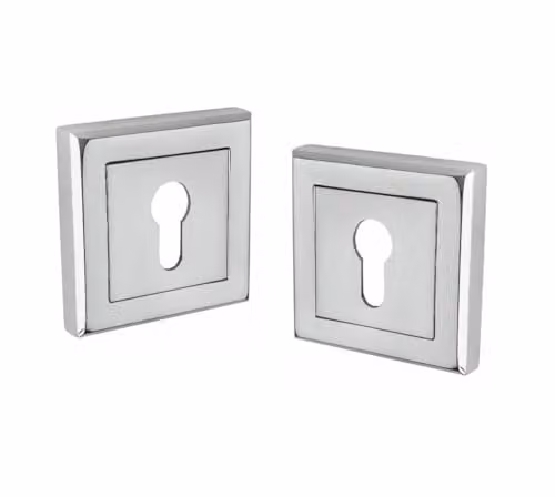 Golden Grace 52mm Square Rose Key Hole Escutcheon in Polished Chrome and Silver Zinc