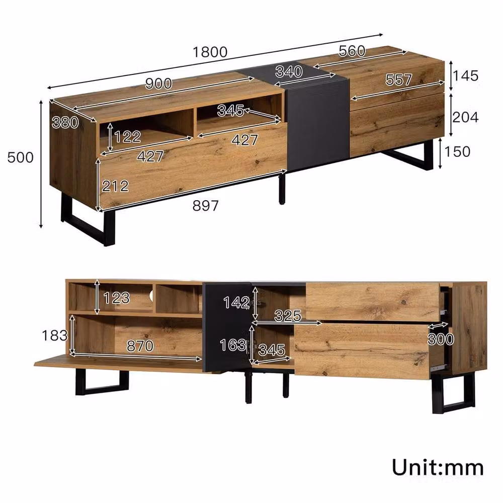 FORGEVIO Minimalist TV Cabinet Stand and Entertainment Storage Unit in Brown, Black or Beige – 2