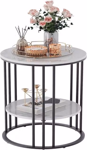 ERGOVEXA Modern Round Marble Coffee Table with Metal Frame in Black, White and Multicolour