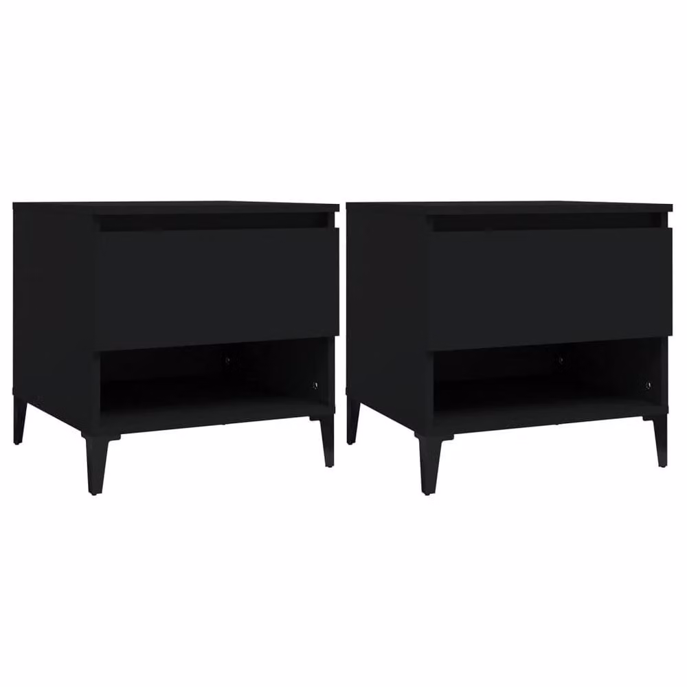 Berkfield Home Set of 2 Black Modern Side Tables in Engineered Wood, W/D/H: 50 x 46 x 50 cm – 2