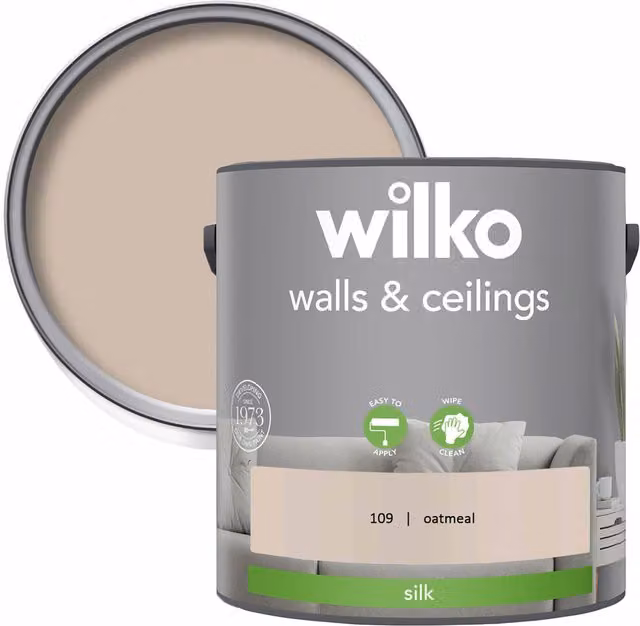 wilko Walls and Ceilings Silk Emulsion Paint, Beige/Brown, 2.5 l