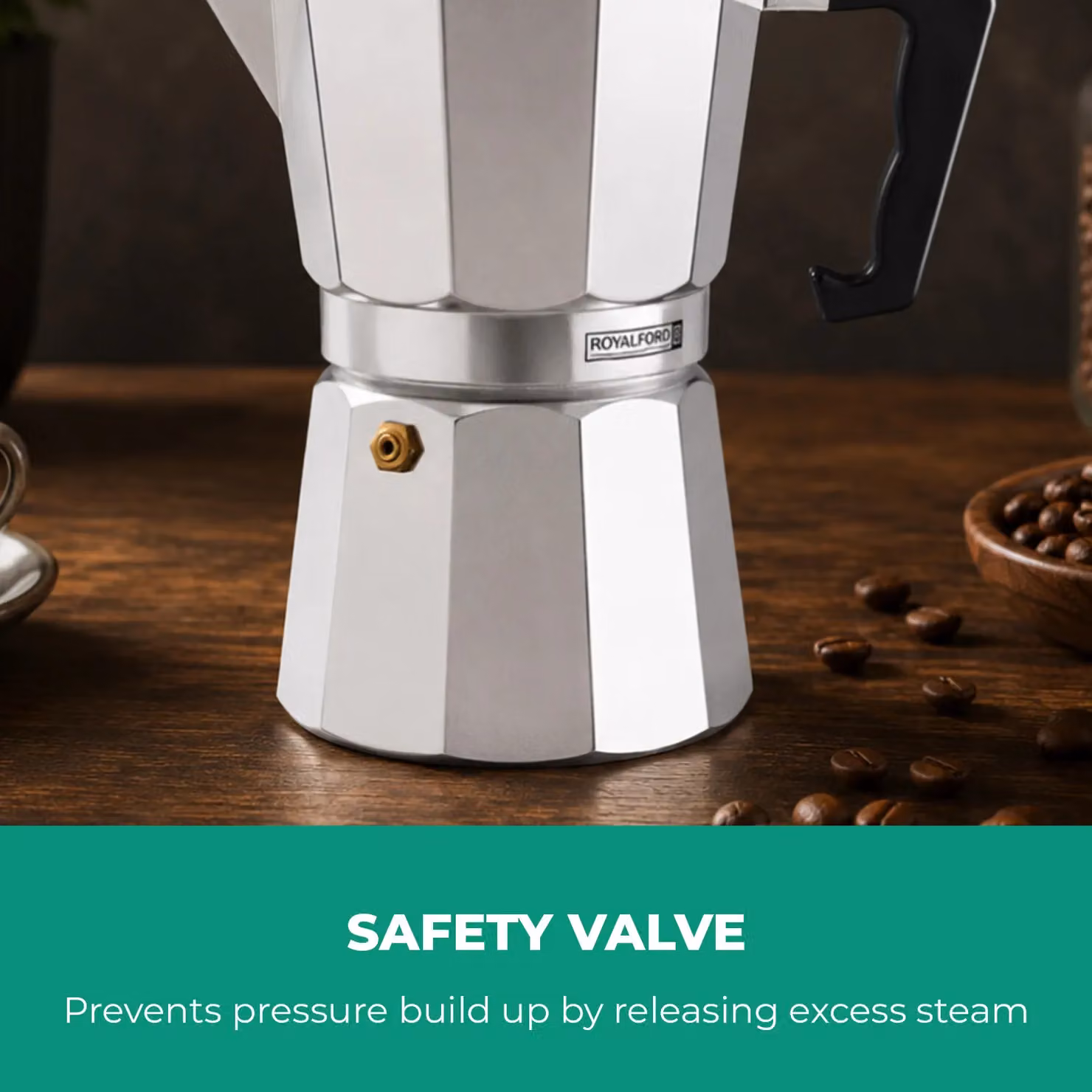 Royalford Moka Pot Espresso Stove Top Coffee Maker in Metallic Silver, Small – 4