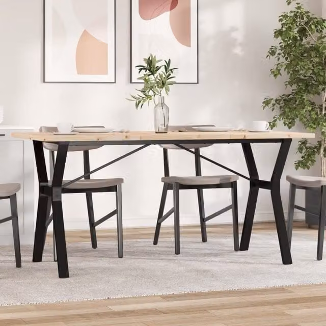 Berkfield Home Rectangular Y-Frame Dining Table in Brown Solid Pine and Metal, W/D/H: 140 x 80 x 75.5 cm – 1