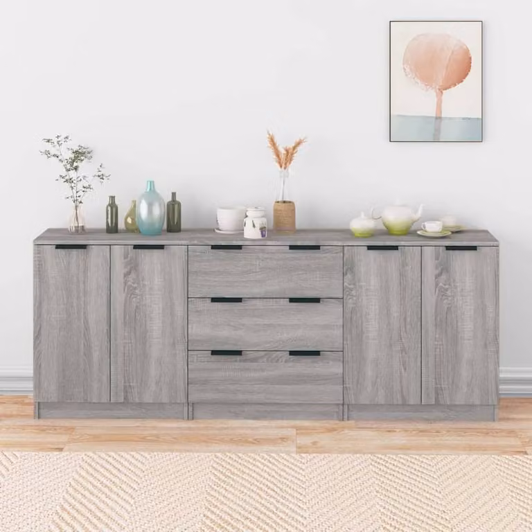 Berkfield Home 3 Piece Modern Sideboard Set in Grey Sonoma Engineered Wood