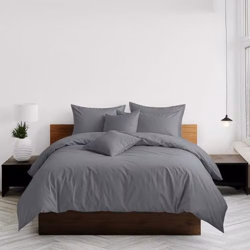 Home Sweet Home UK Plain Dyed Polycotton Duvet Cover and Pillowcase Set, Grey, King Size, W/D/H: 240 x 220 x 180 cm – 3