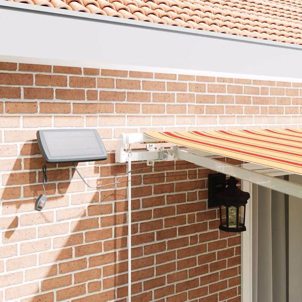 Berkfield Home Manual Retractable Wall-Mounted Awning with LED, Yellow and Orange Striped, W: 450 cm, D: 300 cm – 4