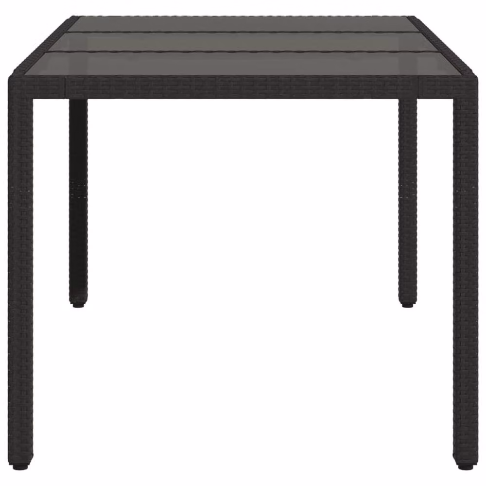 Berkfield Home Black Poly Rattan Garden Table with Glass Top, W: 150 cm, D: 90 cm, H: 75 cm – 4