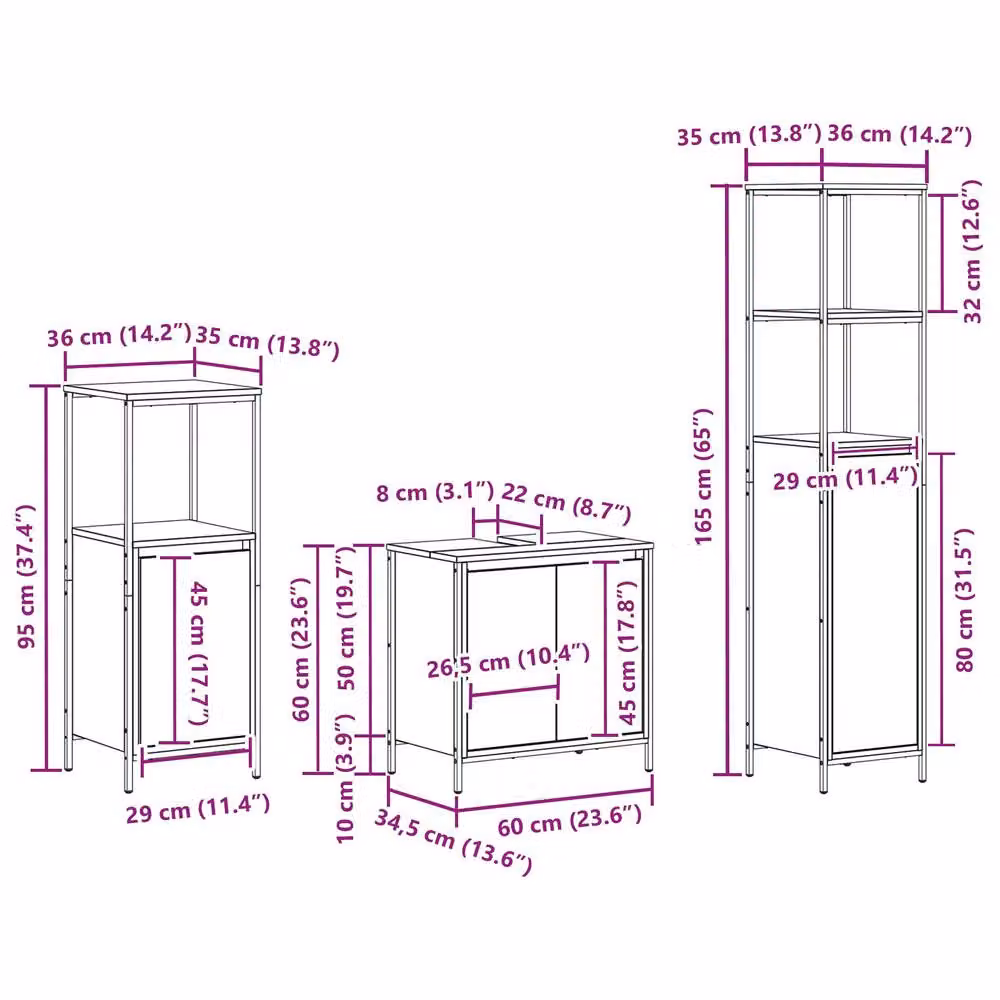 Berkfield Home 3 Piece Modern Bathroom Furniture Set in Black Oak – 4