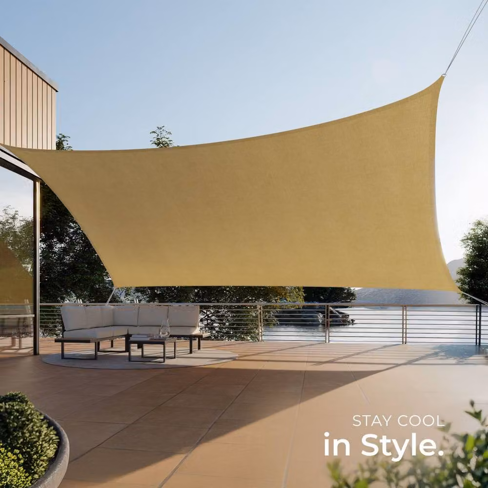 tectake Sun Sail Sonny UV Protected and Water-Resistant Square Shade Sail in Light Sand – 4