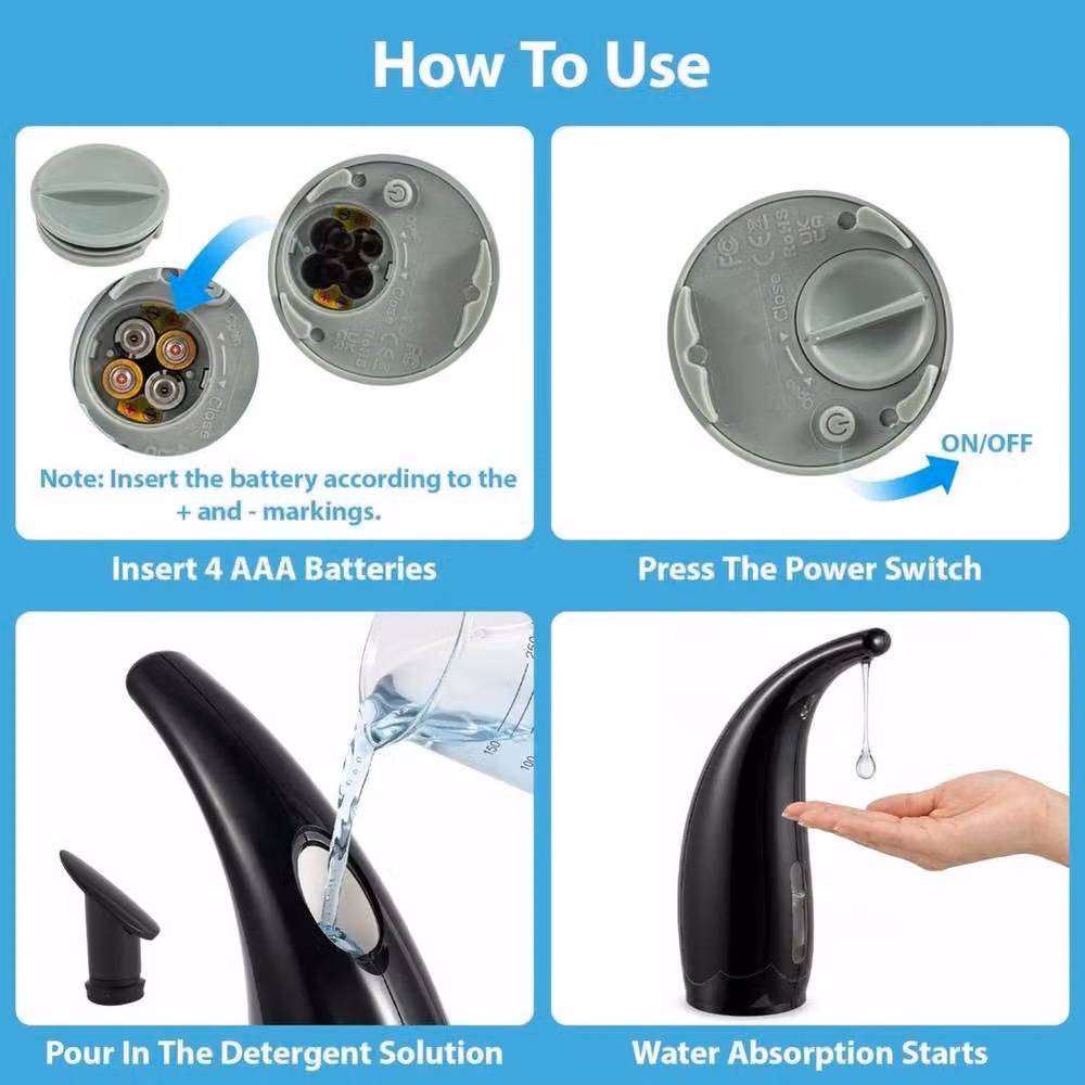 KORVIXA Black Touchless Automatic Soap Dispenser with Waterproof Pump, 300ml – 4