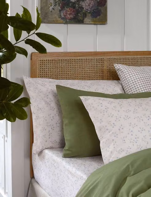 Piglet In Bed Spring Sprig Pure Cotton Fitted Sheet in Natural Mix, Single (3 ft)