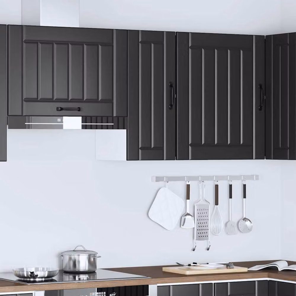 Berkfield Home Lucca Black Wall Mounted Kitchen Cabinet with Glass Doors and Internal Shelves – 3