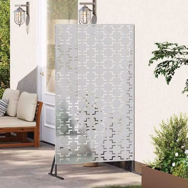 Berkfield Home Silver Galvanised Steel Privacy Screen, W: 100 cm, D: 50 cm, H: 180 cm – 1