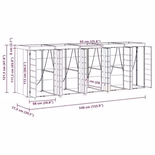 vidaXL Wheelie Bin Storage for 5 Bins, Anthracite, W: 340 cm, D: 77.5 cm, H: 121.5 cm – 3