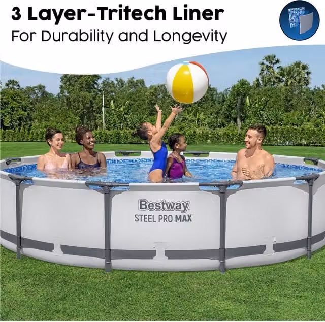 Bestway Steel Pro Max Round Frame Pool Set, Light Grey, W: 365.76 cm, H: 76.2 cm