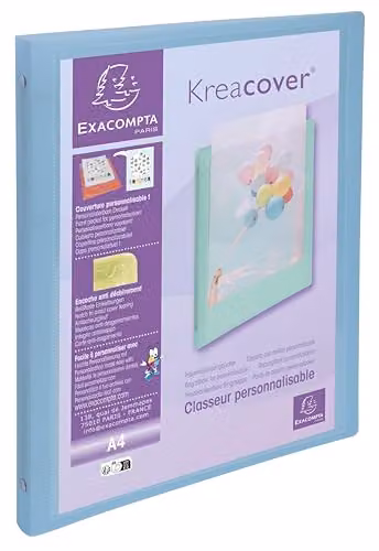 Exacompta Kreacover Pastel Flexible Polypropylene Binder for A4 Format, 4 x 15mm Round Rings, Blue, W: 25 cm, H: 32 cm – 1