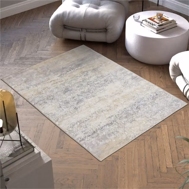 TECTAKE Washable Abstract Modern Rectangular Rug in Beige, Black and Grey, Non-Slip and Sound Absorbing, Width: 170 cm