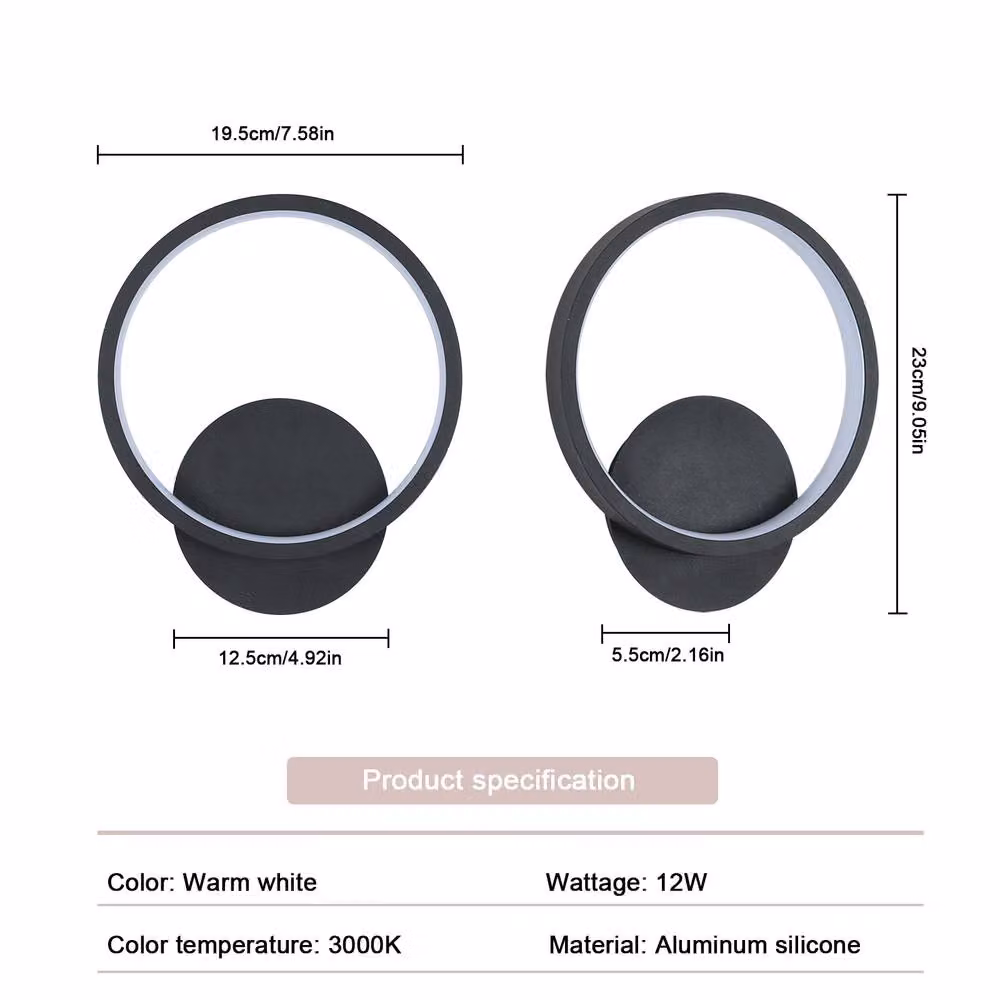 Pheashine Black Round LED Wall Light, 12W, 3000K Warm White, Diameter: 20 cm – 2