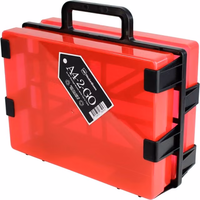 WestonBoxes A4 Portable Document Storage Box Carrier with 2 Red Plastic Boxes, W/D/H: 33.0 x 27.0 x 13.0 cm