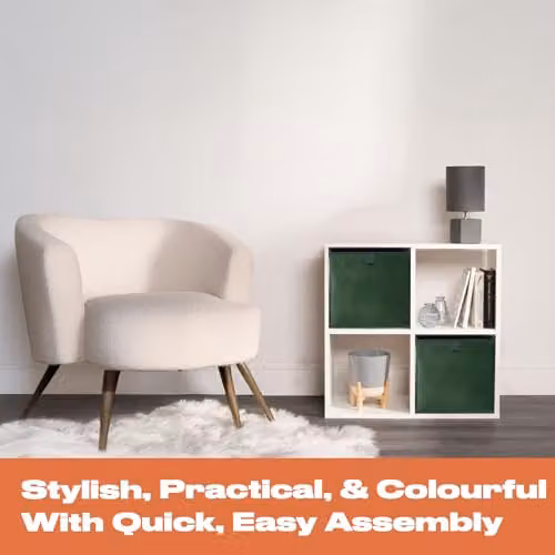 OHS Set of 4 Matte Velvet Foldable Cube Storage Boxes, Green, W/D/H: 27.0 x 27.0 x 27.0 cm – 3