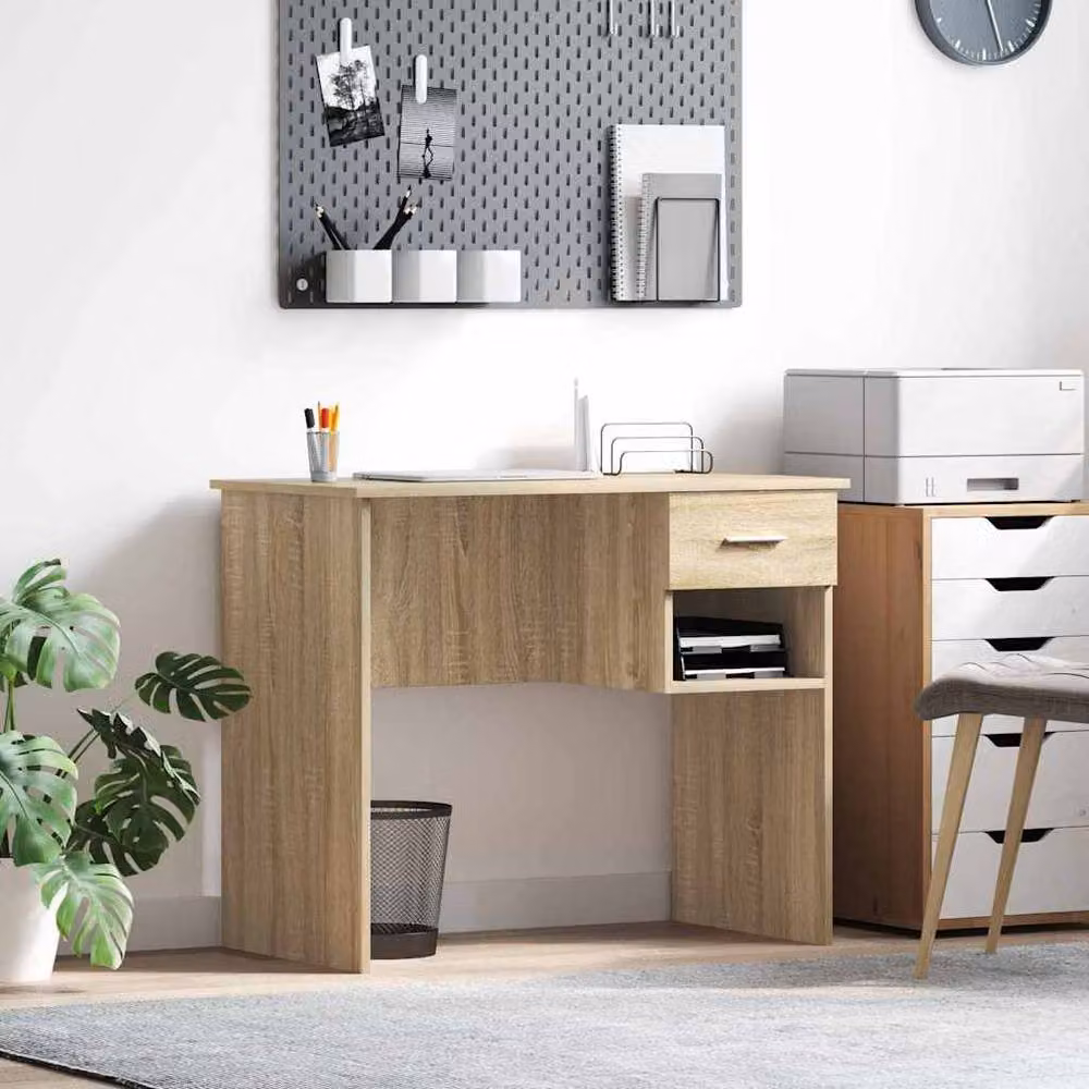 Berkfield Home Writing Desk with Storage in Sonoma Oak, W/D/H: 90 x 49.5 x 75 cm – 2