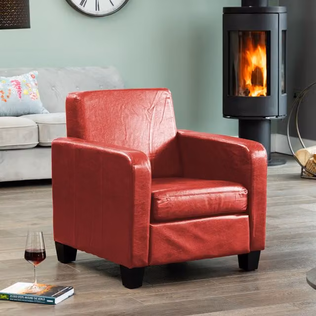 Artemis Home Bethel Faux Leather Armchair in Red with Solid Wood Frame