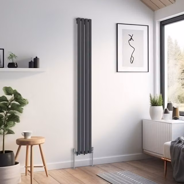Right Radiators Oval Single Panel Vertical Radiator in Anthracite Grey, Height: 180 cm, Width: 23.6 cm