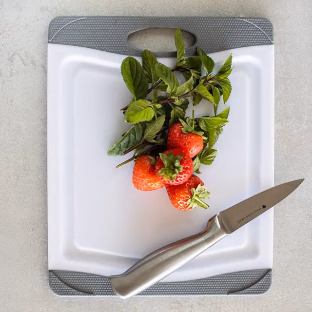 MasterClass Anti-Microbial Non-Slip Rectangular Plastic Chopping Board, White, 20 cm