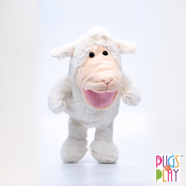 Pugs at Play Talking Lamb Hand Puppet Toy in White