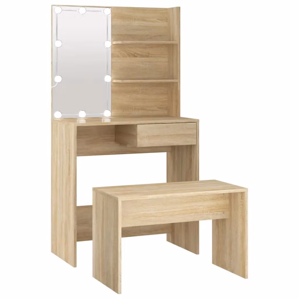Berkfield Home Hollywood LED Dressing Table Set in Sonoma Oak Brown – 2