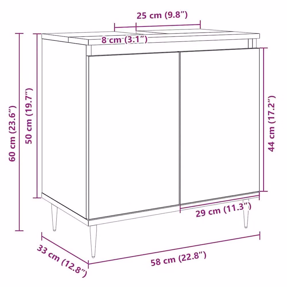 Berkfield Home Sonoma Oak Bathroom Cabinet in Beige and Brown, W/D/H: 58 x 33 x 60 cm – 2